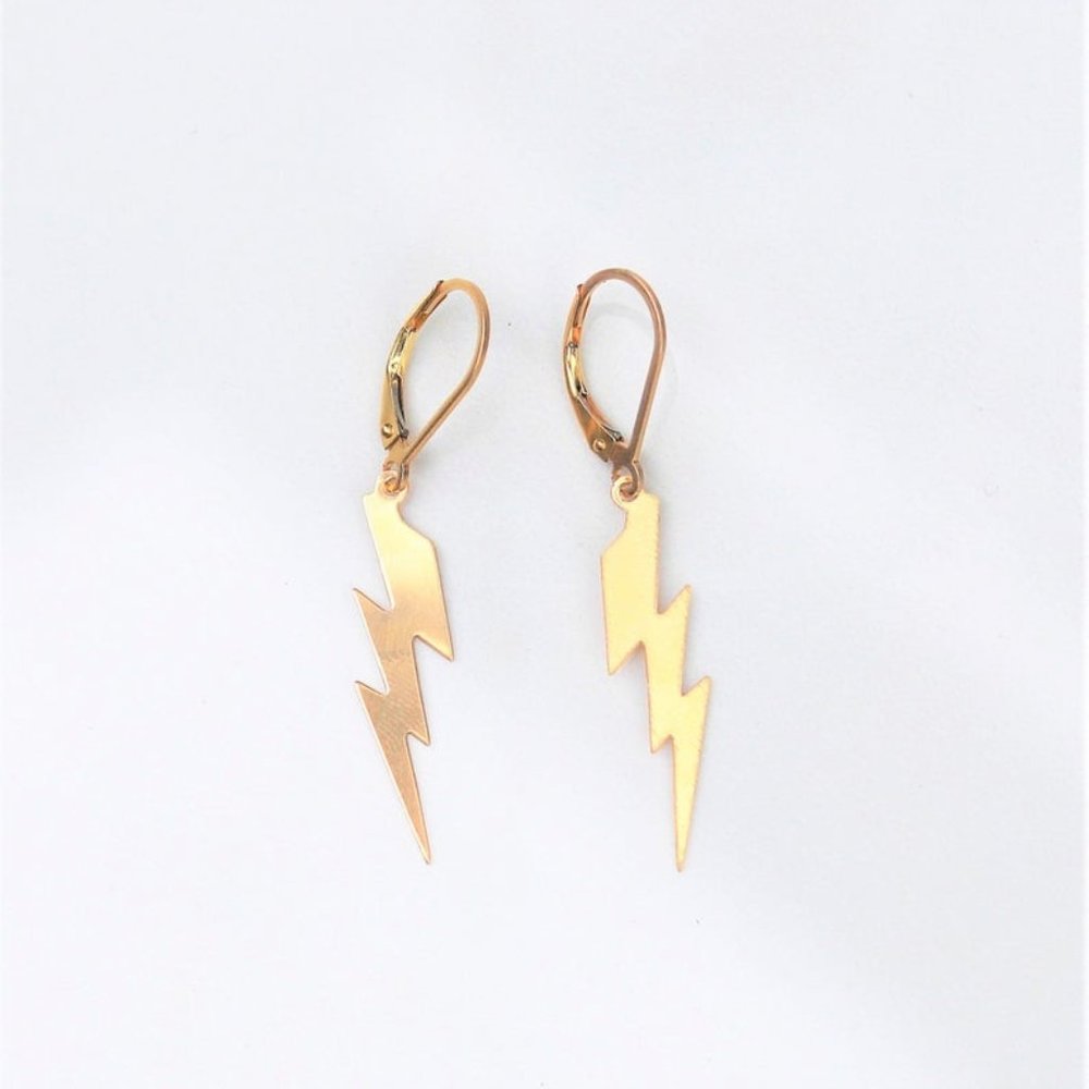 Lightning Bolt Earrings - 14K Gold Plated 1" Drop